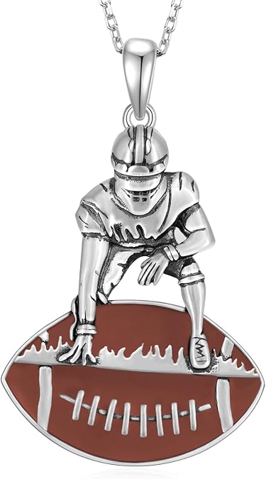 Football Necklace 925 Sterling Silver Football Player Pendant Necklace Sport Jewelry Birthday Gifts for Women Men