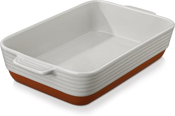 MALACASA Large 9x13 Ceramic Baking Dish with Handles, 4.8 Qt, Khaki & Grey