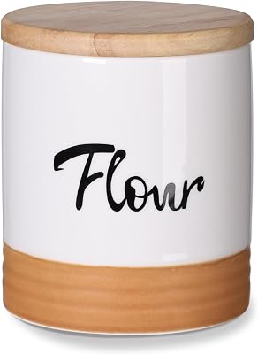 LEETOYI Ceramic Food Storage Containers with Lid, 31oz Farmhouse Kitchen Decor, Countertop Food Storage Caddy Organizer 4.5 Inch Labeled Flour
