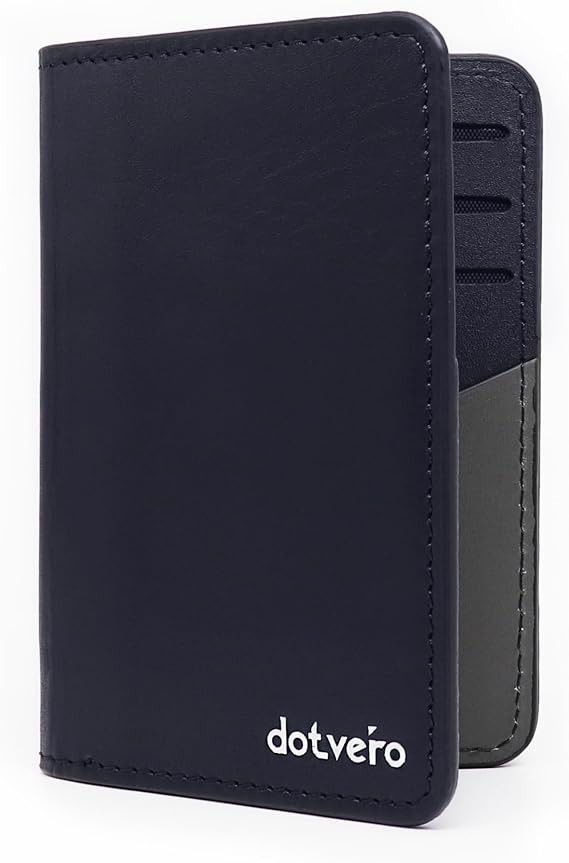 Capri Premium Men’s Wallets Slim – Handmade Real Leather Wallet – RFID Blocking Card Holder with 11 Slots – Minimalist Wallets for Men with Wooden Gift Box (Midnight Blue/Stone Grey)