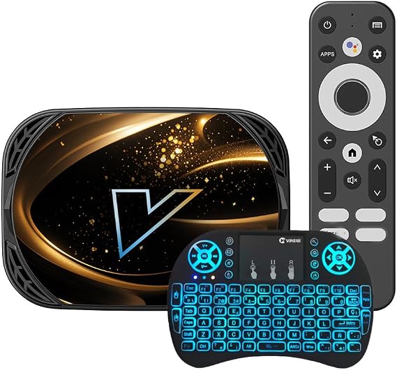 CHROX Android TV Box 14.0, VONTAR X5 Smart TV Box S905X5M CPU Quadcore 2.4Ghz/5Ghz Dual Wifi 3D 4K/8K HDR10+ Bluetooth 4.0 with Wireless Mini Keyboard,4GB+32GB