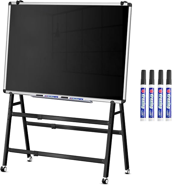 48"x36" Magnetic Double-Sided Rolling Dry Erase Blackboard with Stand