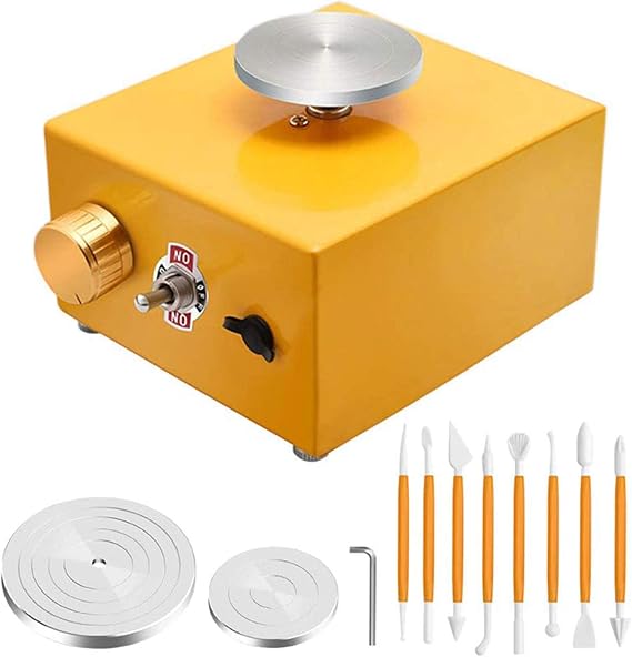 Electric Pottery Wheel Machine, Mini Pottery Wheel Electric Pottery Machine Ceramic Making Machine DIY Clay Tool with 6.5 CM 10 CM Turntable for Ceramic Work Ceramic Clay Art Craft,Yellow