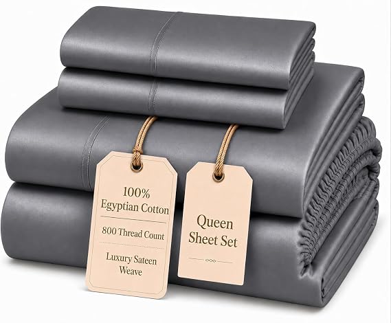 Egyptian Cotton Sheets Queen Size, 100% Cotton Queen Sheet Set - Charcoal