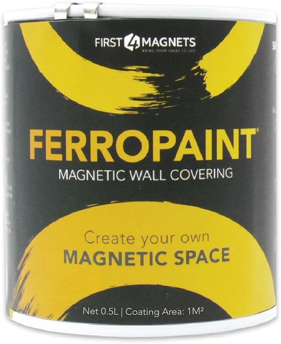 FIRST4MAGNETS FerroPaint Charcoal Magnetic Paint for Walls, Bedroom, Office, Kitchen, Playroom, Classroom, DIY and Renovation - 0.5 Litres - 2x 0.25L Tins