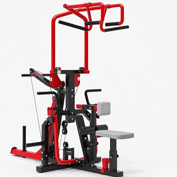 3-in-1 LAT Pulldown Machine with Seated Row & Tricep Pulley, Plate Loaded Cable Row Machine, Upper Body Strength Training Equipment for Back, Arms & Shoulders, Home Gym Workout Station