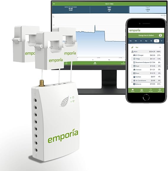 3-Phase Emporia Smart Commercial Energy Monitor | Real Time Electricity Monitor/Meter | Solar/Net Metering | Conserve Energy and Get Peace of Mind (Monitor Only)