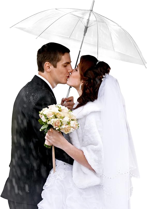 10 Pack Clear Wedding Umbrellas Auto Open Windproof Transparent Large Clear Bubble Stick Umbrella Bulk with J Hook Handle for Outdoor Bride Groom Ceremony Adults Kids Rain