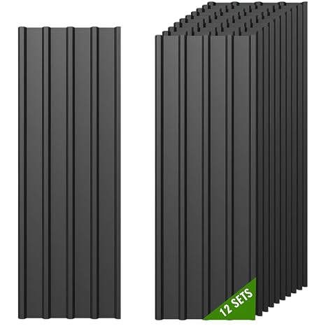 Warmfay® Corrugated Metal Roofing Sheets 12PCS, 115×45cm (6.21m²), Black Galvanised Trapezoidal Grooved Roof Panels, UV-Resistant & All-Weather Metal Roofing for Greenhouse, Carport, Garage