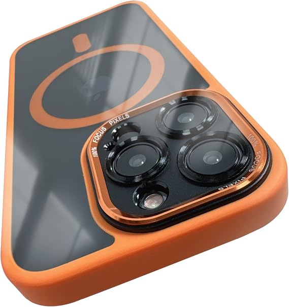 iPhone 15 Pro Max Case with Integrated Camera Lens Protection, MagSafe Mil-Grade Shockproof Drop Protection Transparent Backplane Protective Case for iPhone 15 Pro Max, Orange