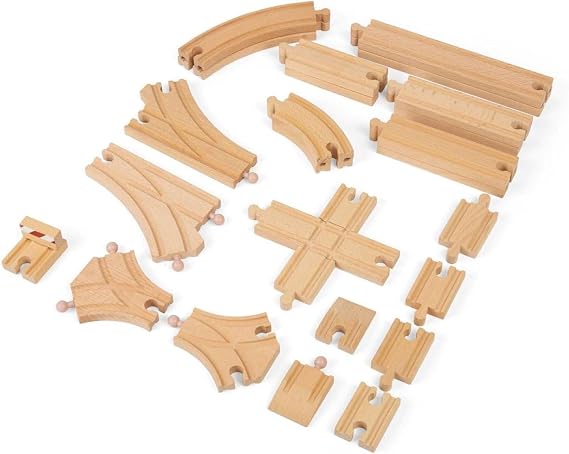 Bigjigs Rail Low Level Track Expansion - 25 Piece Set - Other Major Wooden Rail Brands are Compatible