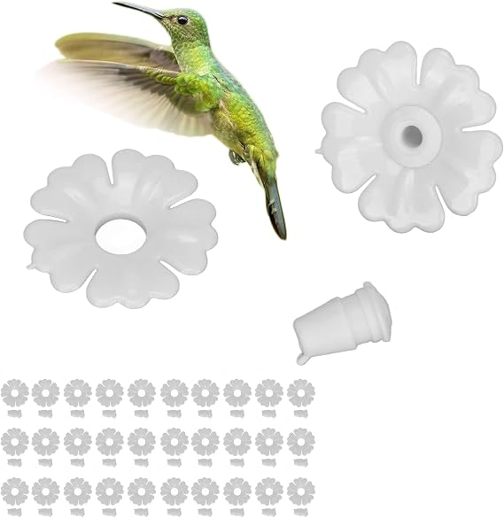 Hummingbird Feeder Replacement Flowers 30 Set Bee Guards Parts | White Garden Hummingbird Feeder Replacement Parts, Bee Proof Hummingbird Flower Replacement for Outdoors
