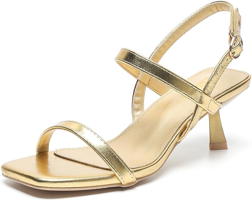 Amoji Women's 2.5 Inch Low Kitten Heel Heeled Sandals Party Wedding Dress Shoes FZ326 Gold 9 women