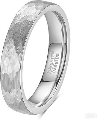 VQYSKO Hammered Tungsten Carbide Wedding Band Ring for Men Women