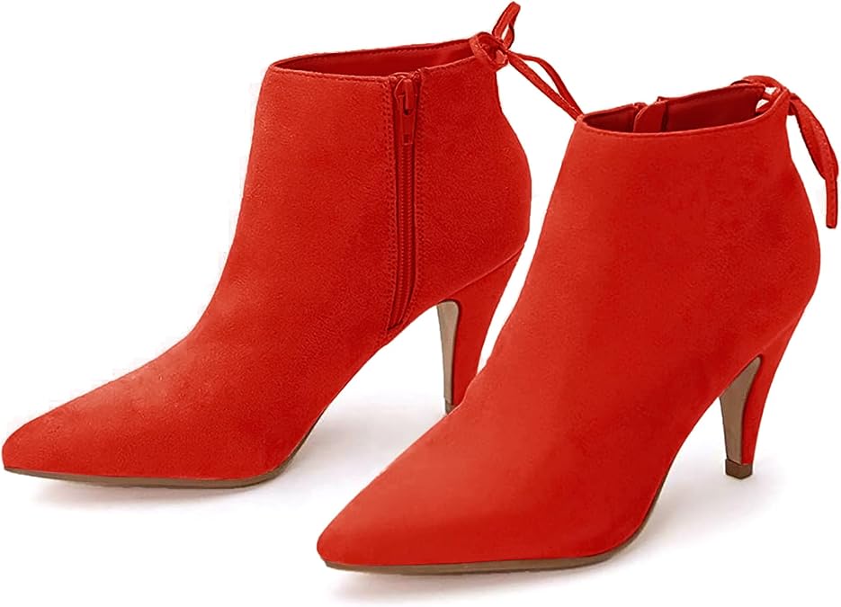 Fashare Womens Pointed Toe Heels Ankle Booties Kitten Stiletto Bowtie Strappy Fall Dress Boots Shoes