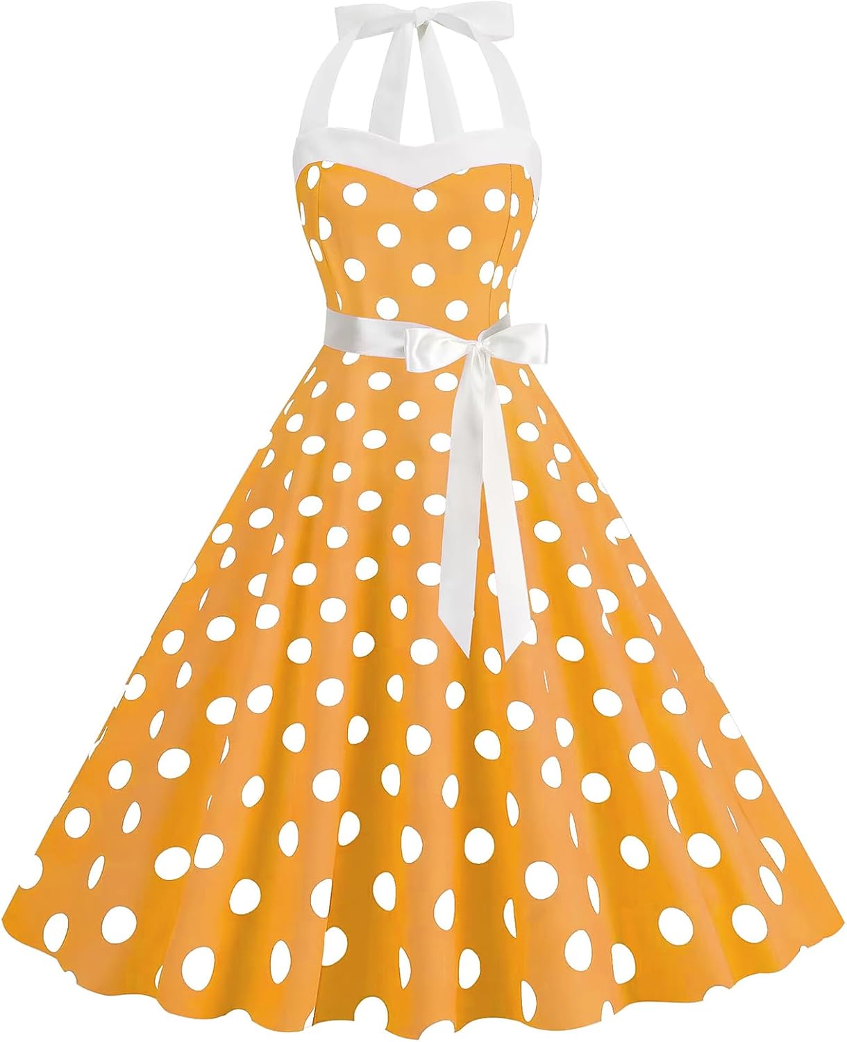 Vintage Dress 1950s for Women, Tea Party Halter Polka Dot Dresses Picnics Summer Vacation Beach Outfits Slim Fit