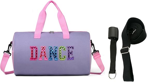 Dance Duffle Bag for Girls, Kids Toy Storage Bag,Weekend Bag,Overnight Bag,Gymnastics bag 17"Lx9"Wx9"H (Light purple set-Set-stretch band)