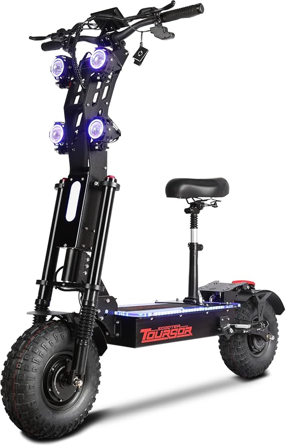 Foldable Electric Scooter with Seat, High Power 10,000W Dual Motor 60V 50A Extra Long Range, 14" Off-Road Tires, Adult Electric Scooter