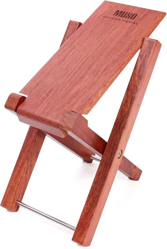 MUSO Guitar Footrest Stool, Folded Wooden Pedal, 4-Position Adjustable Footrest Stand, Suitable for Acoustic Electric Bass Guitar Player Comfort and Stability Practice or Performance, Bubinga Wooden