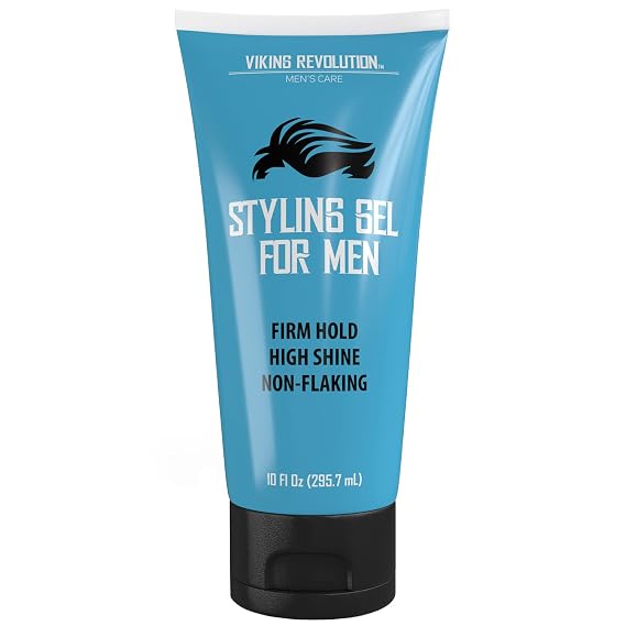 Viking Revolution Hair Gel for Men - Strong Hold - 10 oz | Extra Strength Styling Gel - High Shine, Non-Flaking Formula - Firm Hold for All Hair Types - Clear Gel Texture