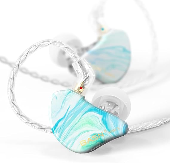 BASN MMCX in Ear Monitor,2DD+1BA Triple Driver Drummers IEM (Bluish White) | Noise-Isolating in Ear Headphones with Deep Bass,Two Detachable Cables,Comfort-fit IEM Earphone for Musicians,Audio Engineers