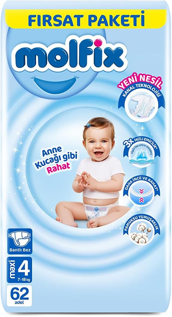 Molfix 3D Bebek Bezi Maxi 4 Beden, Fırsat Paketi 62 Adet