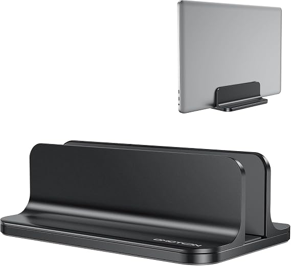 OMOTON Vertical Laptop Stand, Aluminium, Adjustable Dock Size, Space-Saving | Desktop Stand Compatible with MacBook Pro Air & Laptops (Up to 17.3"), Non-Slip Silicone, Scratch-Resistant, Stable, Black