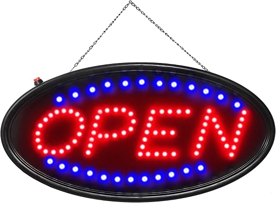 Ultra Bright LED Open Sign High Visibility Neon Open Sign with Flashing & Steady Modes Electric Display Board for Business, Shop, Bar, Hotel, Window, and Storefront (18.9x8.3 inch)