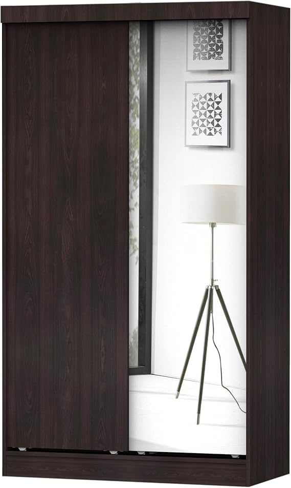 Better Home Products Mirror Wood Wardrobe Sliding Door Armoire - Double Closet Organizer for Bedroom
