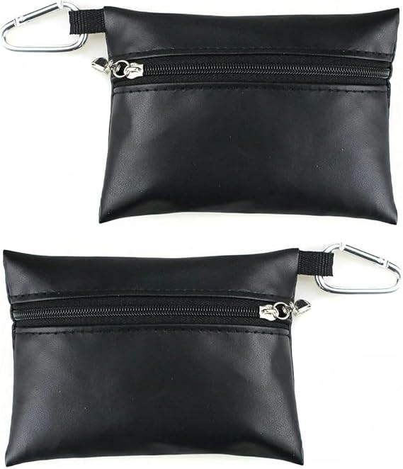 2 Pcs Black Mini Golf Tee Pouch Bag, Golf Ball Tee Storage Bag Leather Golf Tees Pocket with Zipper, Golf Supplies Accessories Golf Club Bag Accessories Golf
