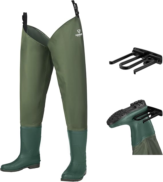 FISHINGSIR Hip Waders, Waterproof Hip Boots for Men & Women, 2-Ply Nylon/PVC Fishing Bootfoot Hip Wader