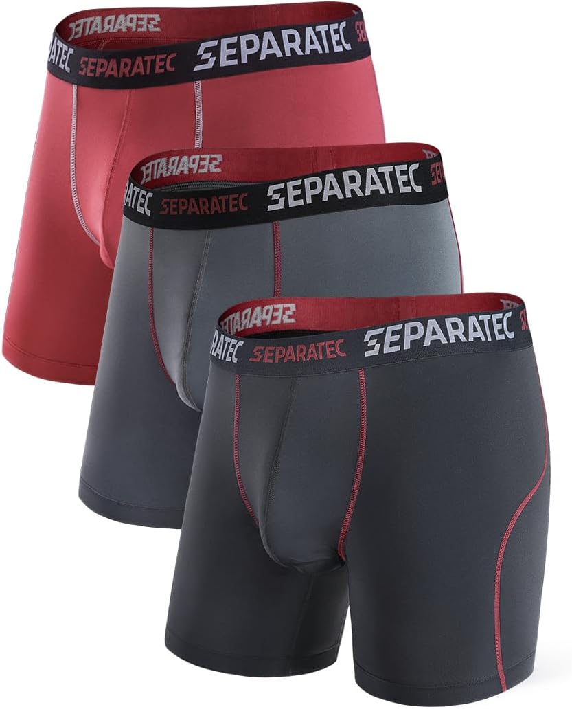 Separatec Mens Boxer Briefs Sports High Elastic Quick Dry Dual Pouch Men's Boxer Shorts Open Fly Boxers Functional Athletic Underwear for Men Multipack