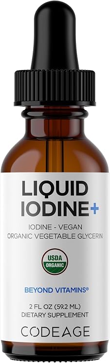 Codeage Liquid Iodine Drops 250 mcg, USDA Certified Organic, 2 Fl Oz