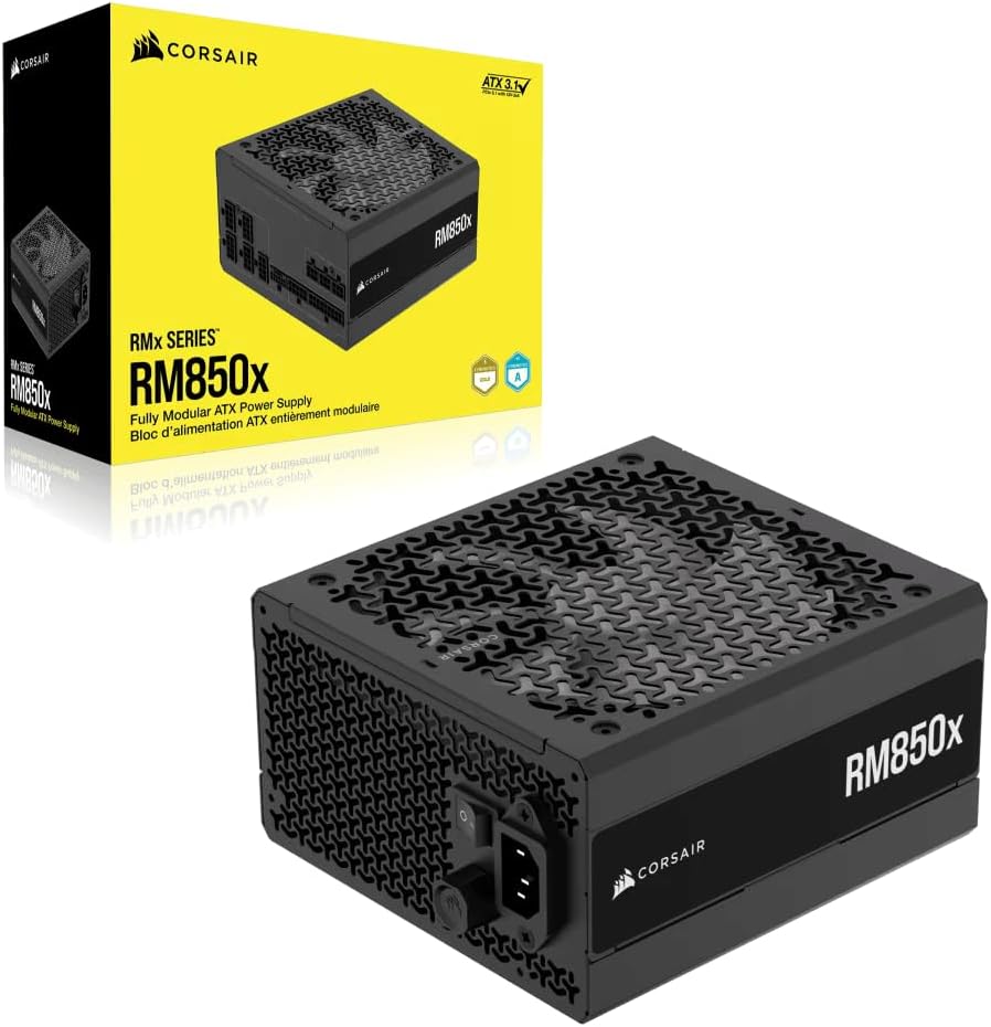 CORSAIR RM850x Fully Modular Quiet ATX Power Supply - ATX 3.1 Compliance - PCIe 5.1 Support - Cybenetics Gold Efficiency - Native 12V - 2x6 Connector - Black