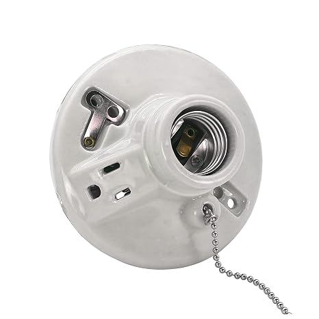 Zero 612431 lampholder 125 Volt Porcelain Pull Chain Light Fixture, Lampholder with Outlet in White, Porcelain