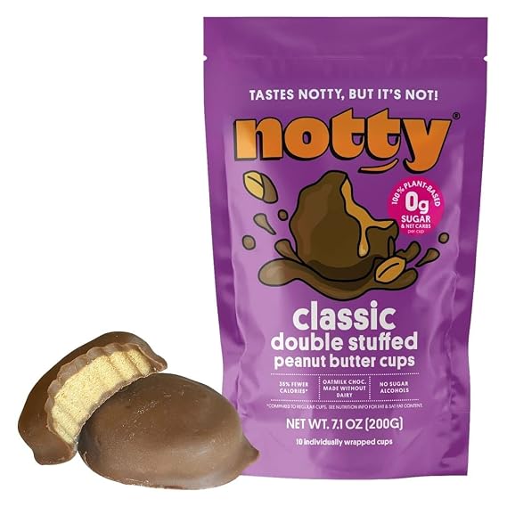 Notty Foods Classic Peanut Butter Cups - 10 Pack -Milk Chocolate Style - Perfect Keto Snack - Vegan Candy - Plant Based - Zero Carb, Sugar Free, Diabetic Friendly, Wise, Healthy Foods, Hot Dessert Products Bark Bars
