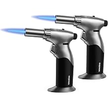 Sondiko DUAL Style Flame Butane Torch Lighter, Adjustable Flame Size Butane Lighter, Refillable Blow Torch with Continuous Flame Lock for Cooking, Butane Gas Is Not Included, Gold