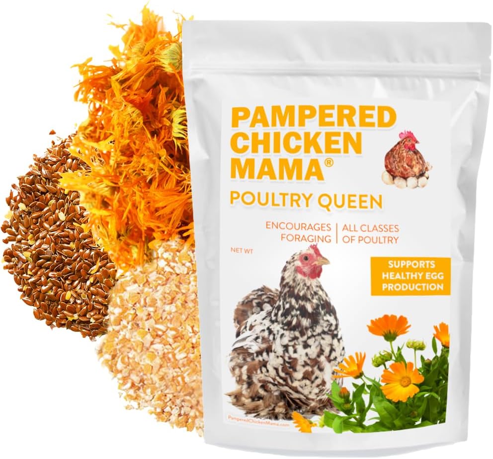 Pampered Chicken Mama Non-GMO Mealworm, Corn, Flax, Herb Treat for Backyard Chickens, Healthy Layer Feed & Supplies for Pet Chickens Poultry Queen Treat for Hens (20 pounds)