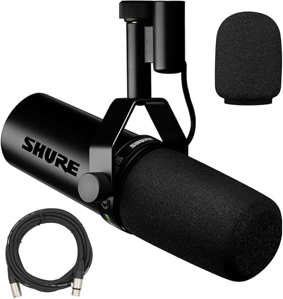 Shure SM7dB Dynamic Vocal Microphone w/Built-in Preamp for Streaming, Podcast, Recording with Detachable Windscreen and 20ft XLR Cable