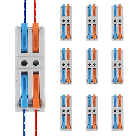 10PCS Lever Wire Connectors, 2 in 2 Out Quick Wire Connectors, Electrical Lever Nuts Wire Connectors Push-in Conductor Terminal Block AWG 28-12