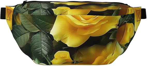 Pretty Yellow Rose Printed Fanny Pack Waist Bag for Men Women, Adjustable Bumbags Hip Bum Bag Travel Crossbody Bags Sports Running Hiking Belt Bag