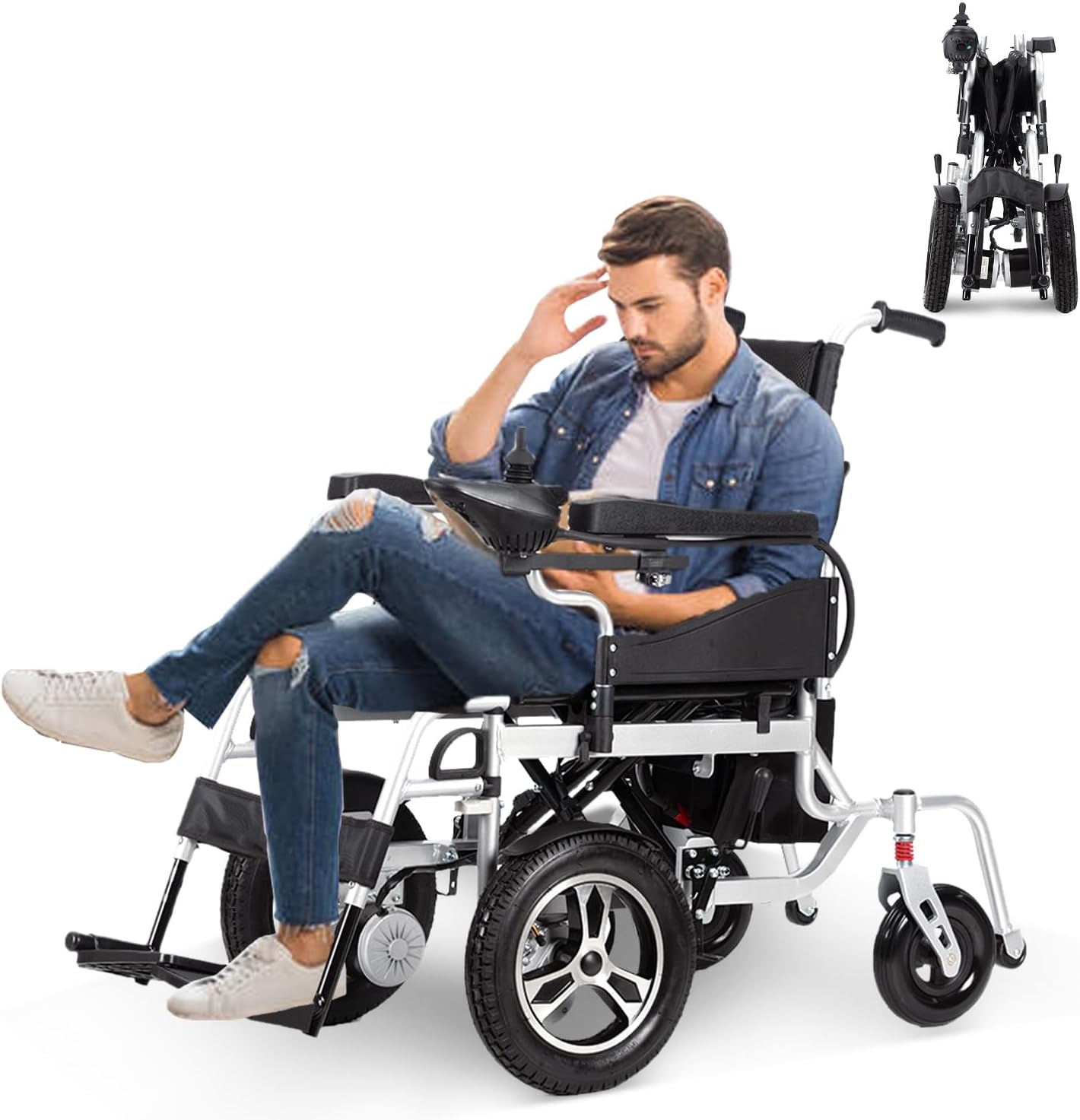 Lightweight Electric Wheelchair,Electric Wheelchair for Adults,20 Miles Travel Range,Foldable Power Wheelchair with Dual Motor,Portable Motorized Wheelchair for Seniors,All Terrain Wheelcharis