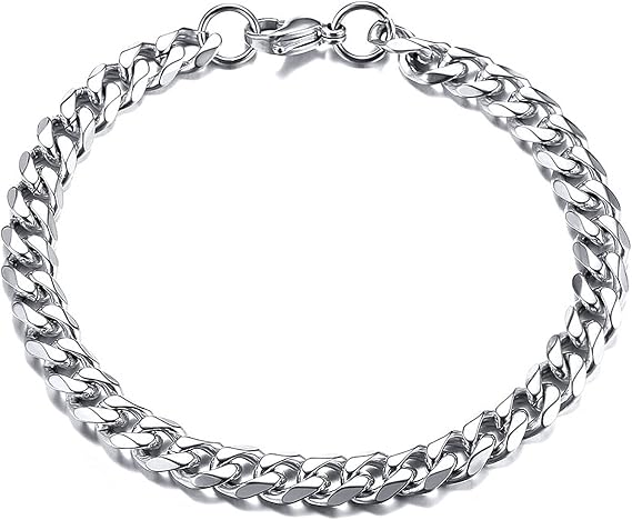 TempBeau Mens Bracelets Silver Curb Chain : Chunky Chain Bracelet Stainless Steel 8mm 10mm 12mm Wrist Bangle Jewelry Gifts for Men Boy Women Hip Hop Rapper