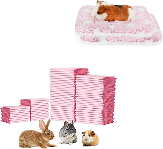 Amakunft 2 Pack of Square Plush Guinea Pig Pillow, Rabbit Pee Pads, Pet Toilet/Potty Training Pads, Super Absorbent Guinea Pig Disposable Diaper for Hedgehog, Hamster, Chinchilla, Cat, Reptil