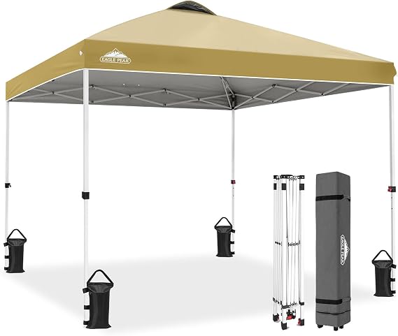 EAGLE PEAK 3m x 3m Pop Up Gazebo Tent Instant Outdoor Canopy Straight Leg Shelter (Beige)