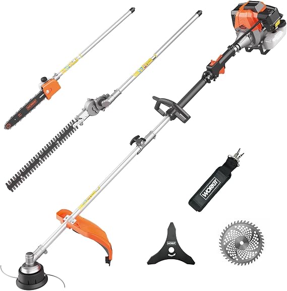 WORKIT 25.4cc Gas Weed Wacker 5-in-1 17" String Trimmer & Hedge Trimmer, 3/40T Brush Cutter, 12" Pole Saw, Heavy Duty 2-Stroke Grass Trimmer for Professional Yard & Lawn