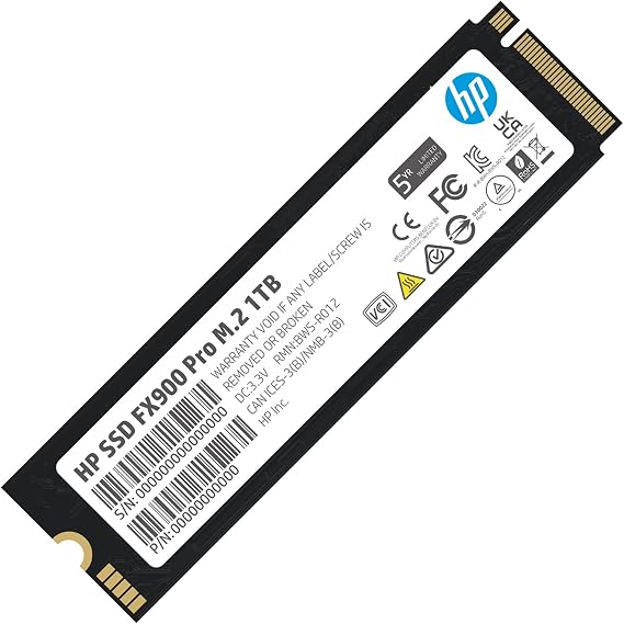 HP FX900 Pro 1TB M.2 NVMe SSD 2280 Gen4 x4, Up to 7400 MB/s, 3D NAND Flash, DRAM Cache, High-Performance Storage Solution for Gaming and Professional Use - 4A3U0AA#ABB