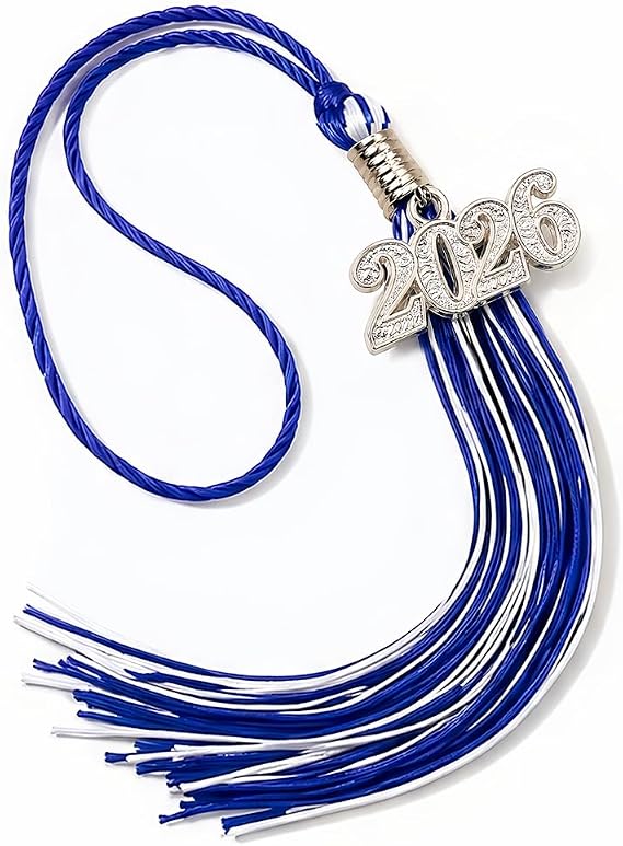 2026 Graduation Tassels,1Pcs Cap Tassel Decoration with 2026 Year Gold Date Charms,Graduate Gifts for Ceremonies Souvenir High School,Blue and White
