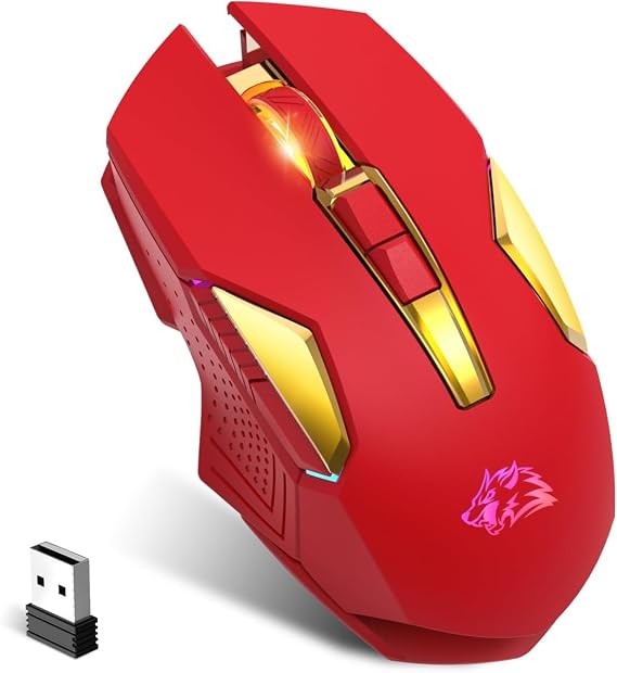FELICON Wireless Gaming Mouse Rechargeable with Rainbow RGB Backlit,Optical Sensor 3 Level DPI,Ergonomic Gamer Laptop High Performance PC Mice with 8 Buttons for Windows 7/8/10/XP Vista(Red)