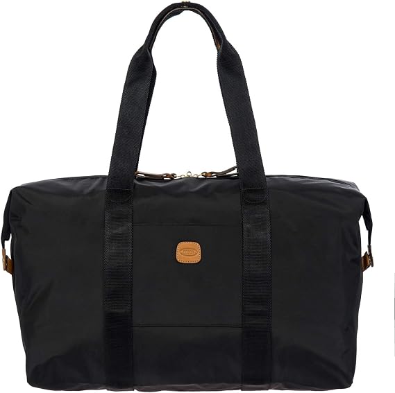 Brics X-Bag/X-Travel 2.0 Overnight Weekender Duffel, Water-Resistant Folding Carry-On with Leather Trim, Removable Shoulder Strap and Pass-Through Sleeve - Mini Bag Included 18 Inch, Black